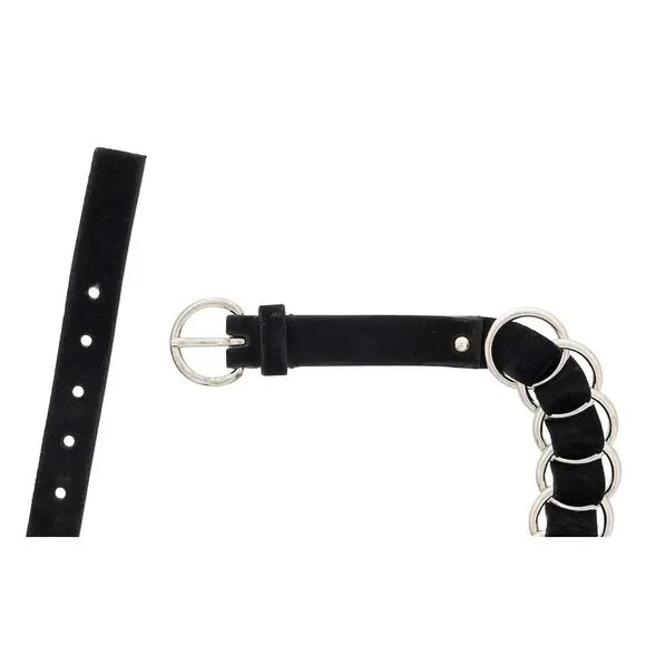 Miu Miu Black/Silver Leather Woven Silver Chain Choker Necklace-One Size - Picture 4 of 4